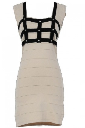 Come To My Window Black and Beige Bodycon Dress